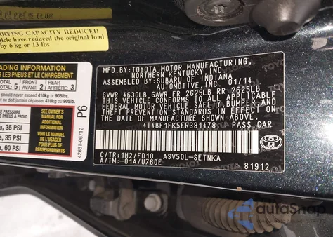 2014 Toyota Camry Le z USA, uszkodzony, nr VIN 4T4BF1FK5ER381478